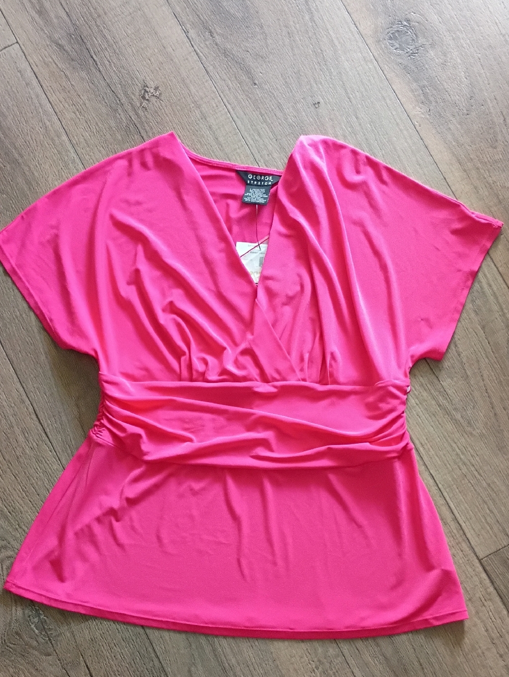 Looks Pink But It's Salmon Colored George Stretch Bell Short Sleeve Blouse